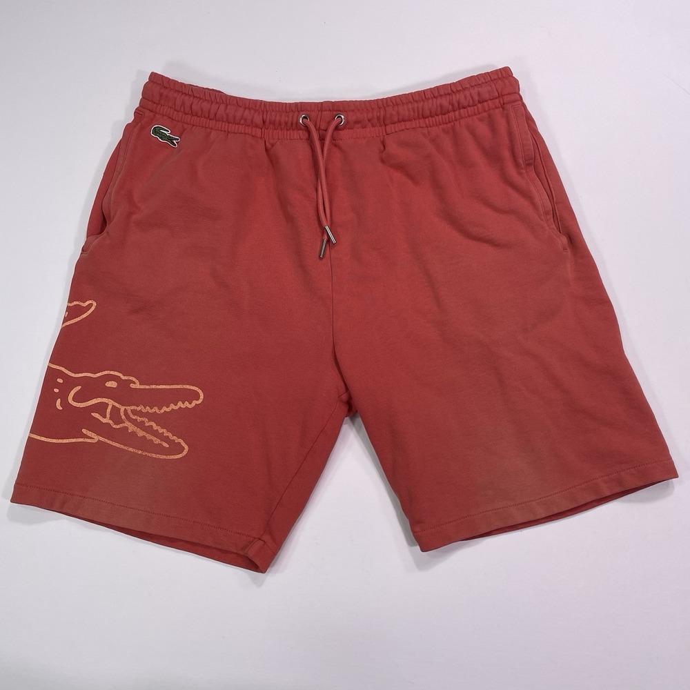 Lacoste Shorts Mens Medium 4 Orange Corral Big Croc Logo Cotton Sweat Lounge